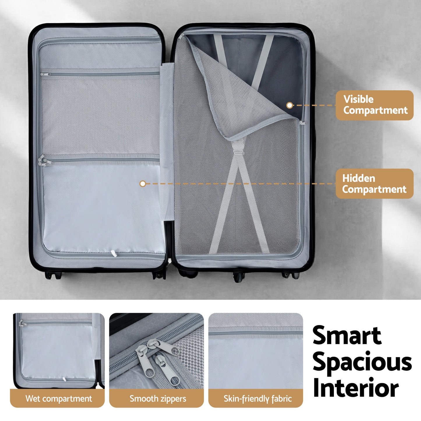 Wanderlite 28" Trunk Luggage Suitcase Travel 5 Wheels Type-C Port TSA Black