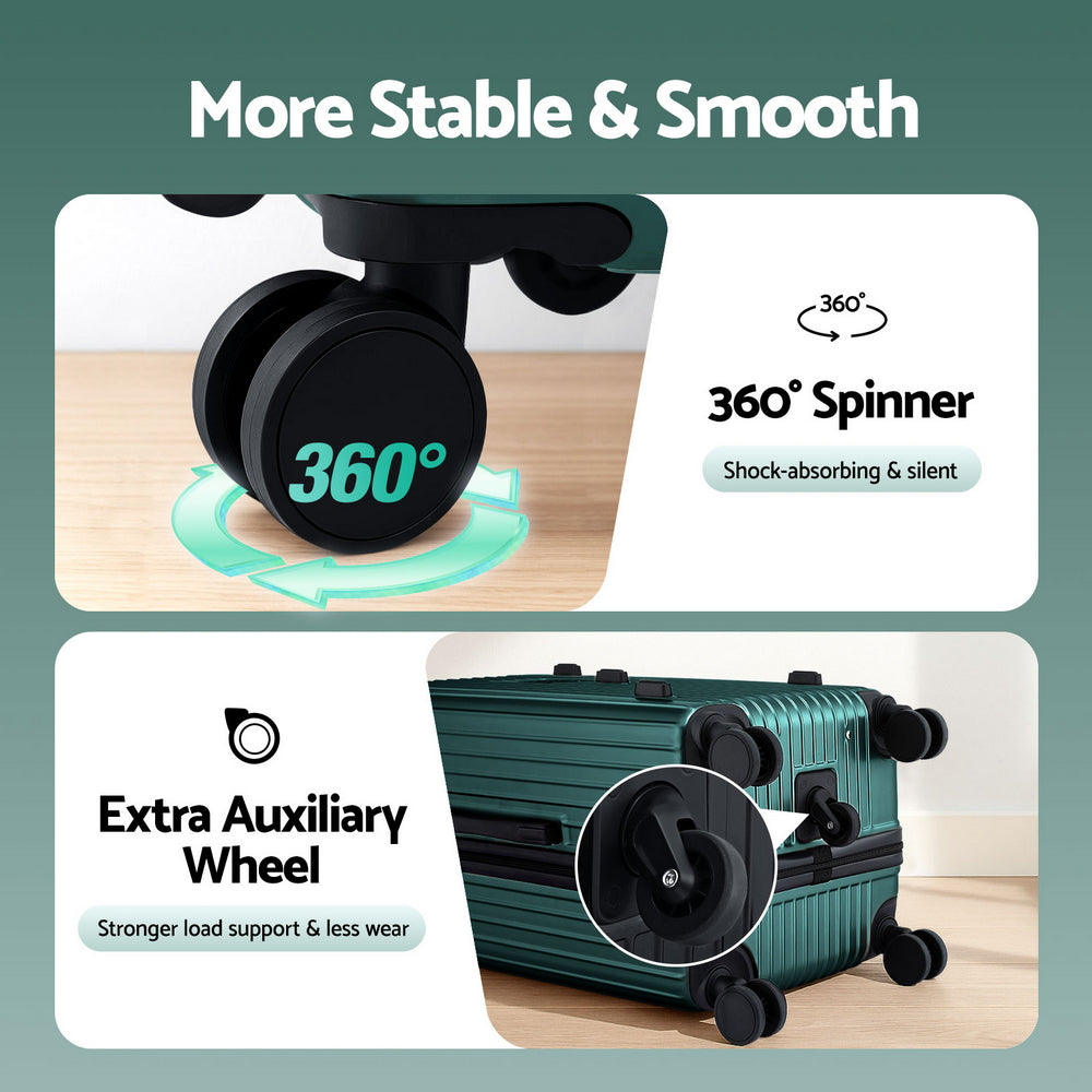 Wanderlite 28" Trunk Luggage Suitcase Travel 5 Wheels Type-C Port TSA Green-5