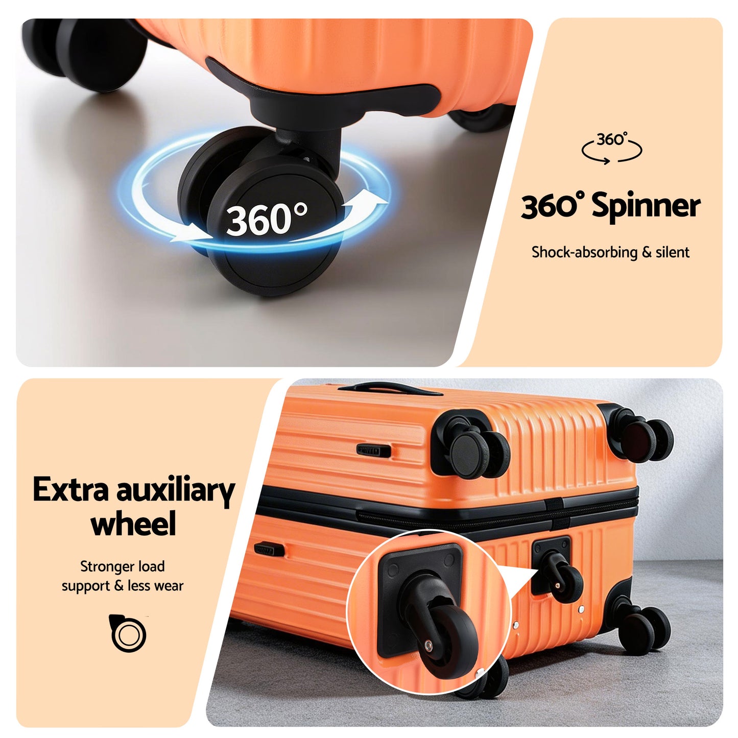 Wanderlite 28" Trunk Luggage Suitcase Travel 5 Wheels Type-C Port TSA Orange