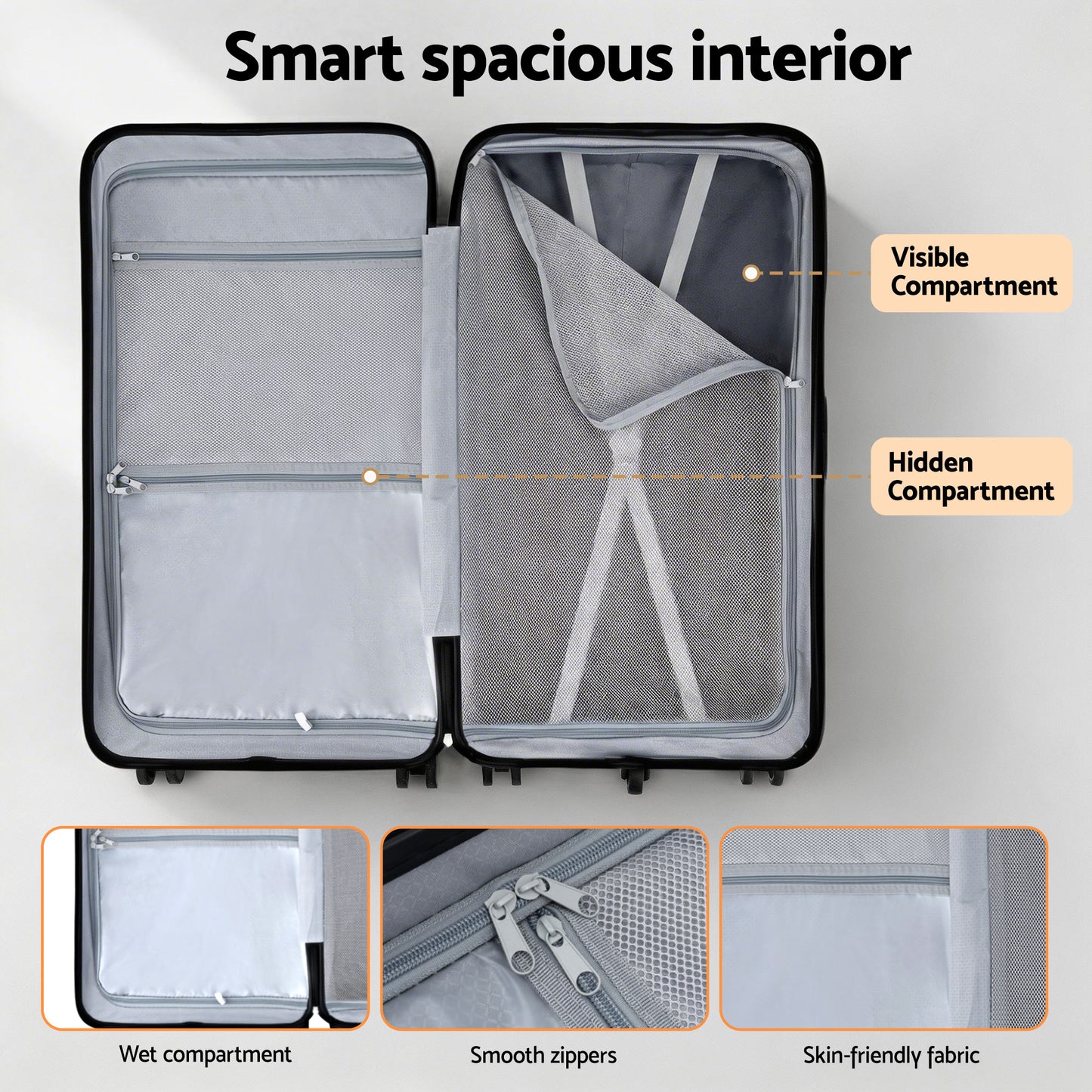 Wanderlite 28" Trunk Luggage Suitcase Travel 5 Wheels Type-C Port TSA Orange