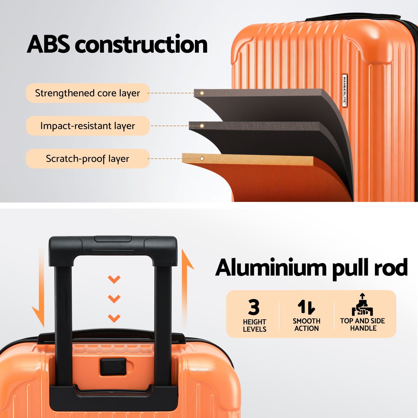 Wanderlite 28" Trunk Luggage Suitcase Travel 5 Wheels Type-C Port TSA Orange