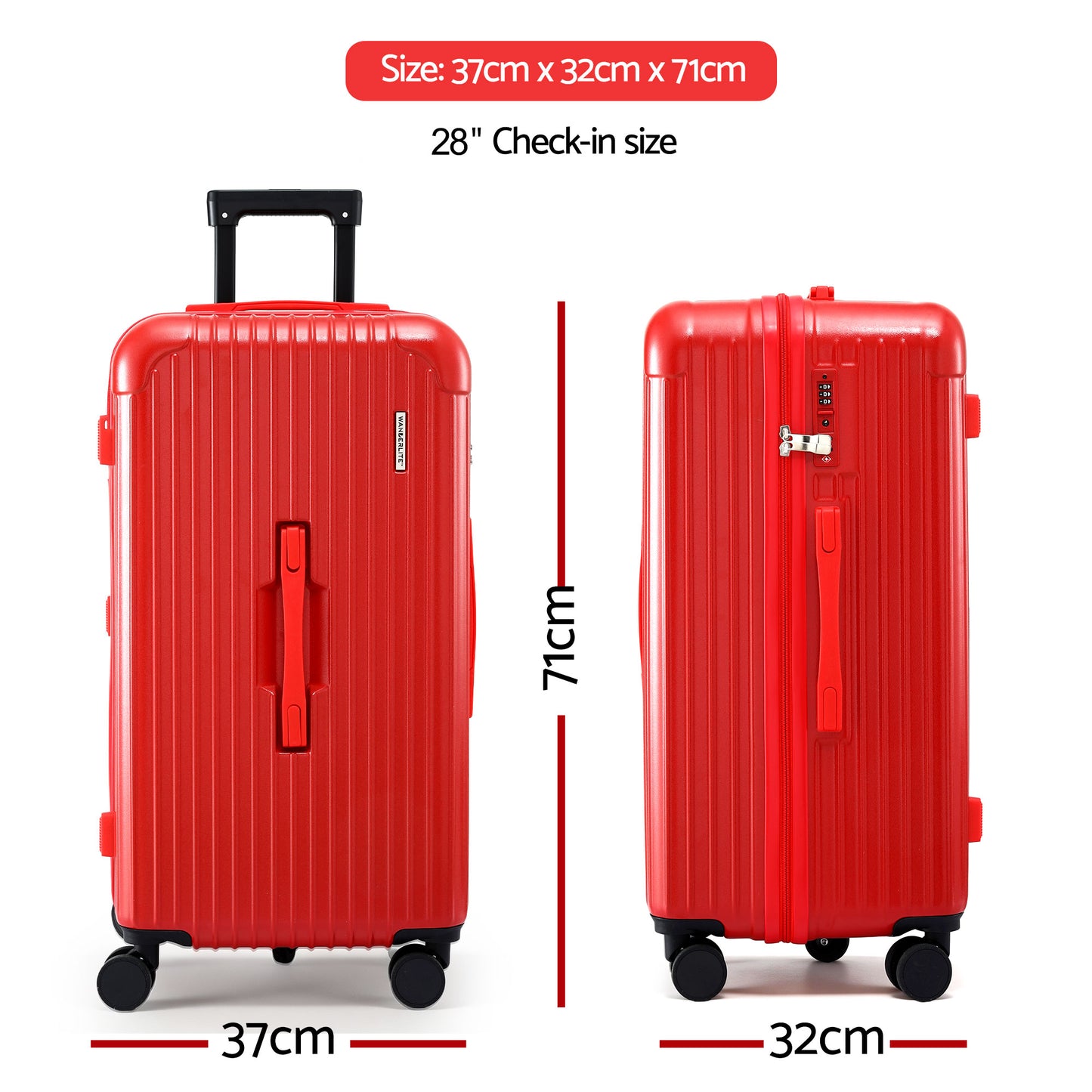 Wanderlite 28" Trunk Luggage Suitcase Travel 5 Wheels Type-C Port TSA Red