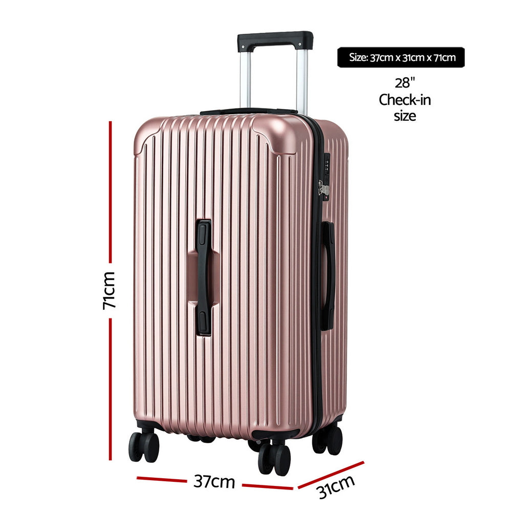 Wanderlite 28" Trunk Luggage Suitcase Travel 5 Wheels Type-C Port TSA Rose Gold-1