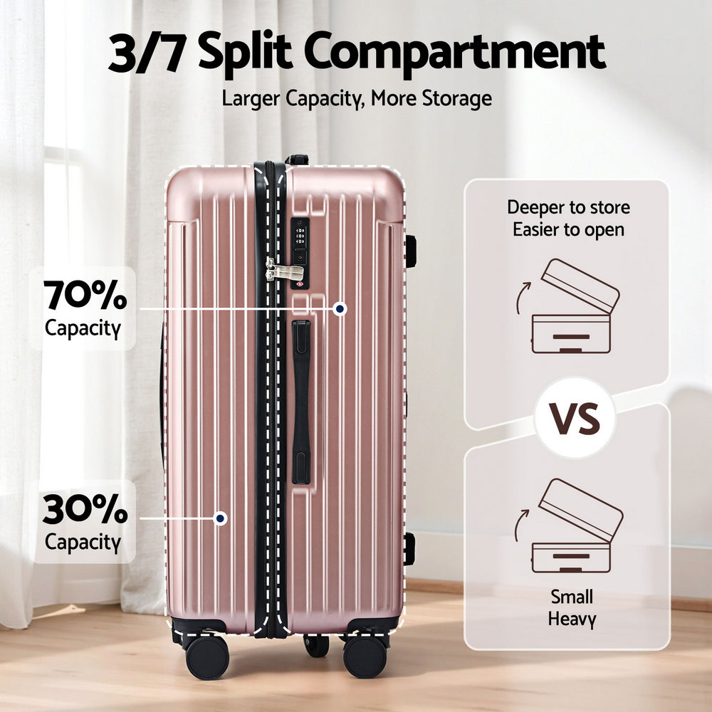 Wanderlite 28" Trunk Luggage Suitcase Travel 5 Wheels Type-C Port TSA Rose Gold-3