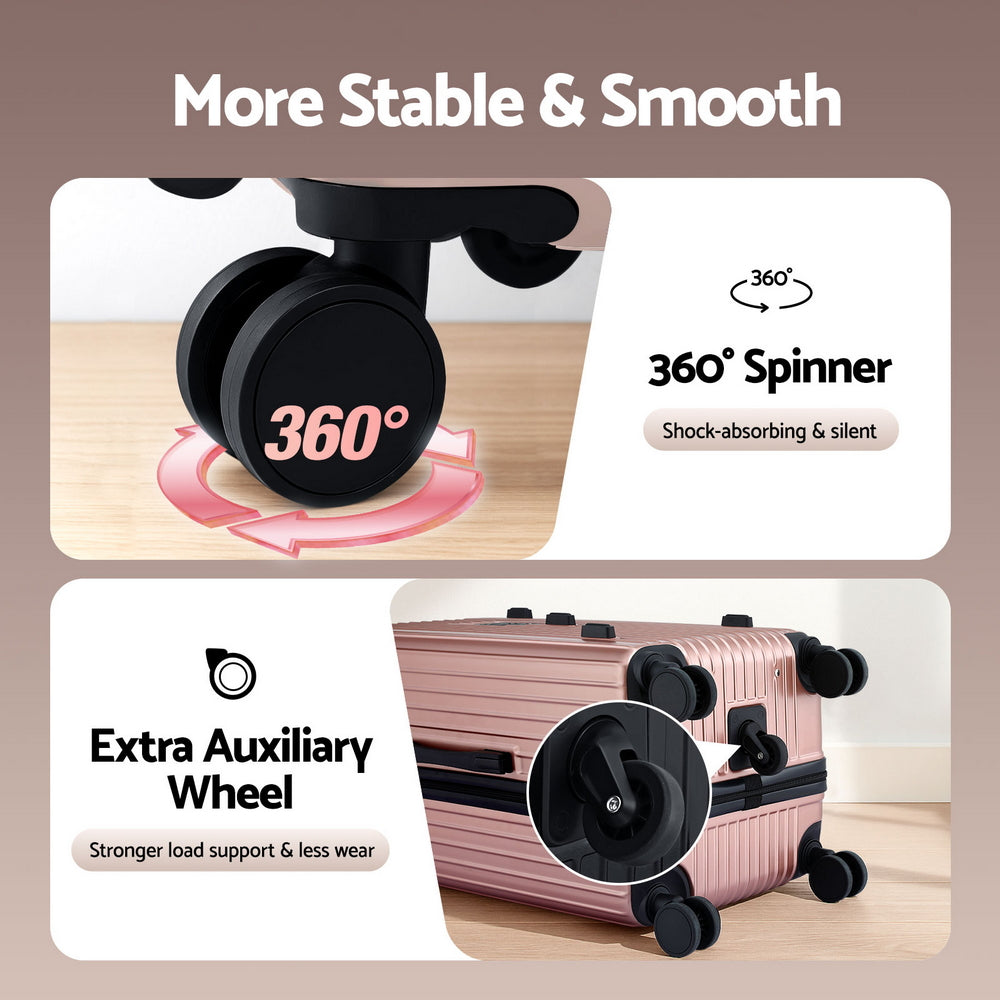 Wanderlite 28" Trunk Luggage Suitcase Travel 5 Wheels Type-C Port TSA Rose Gold-5