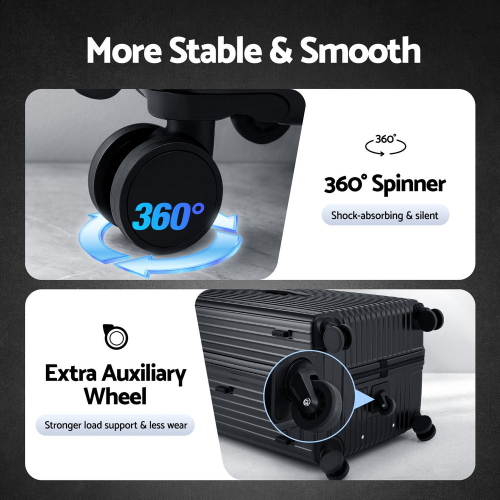 Wanderlite 32" Trunk Luggage Suitcase Travel 5 Wheels Type-C Port TSA Black-5