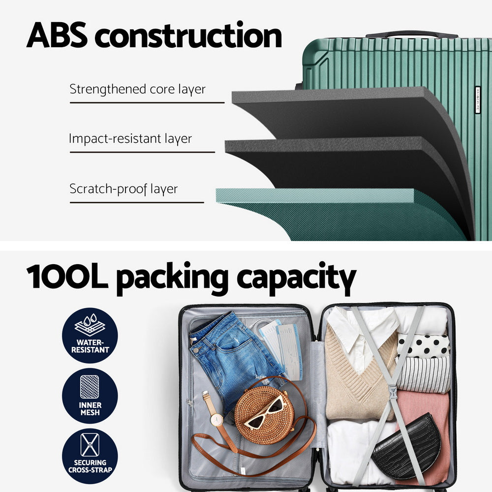 Wanderlite 28'' Luggage Travel Suitcase Set TSA Carry On Hard Case Green-3