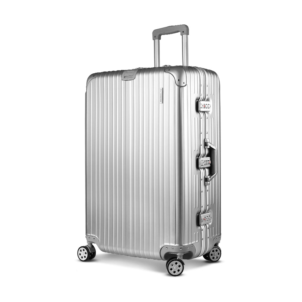 Wanderlite 28" Luggage Trolley Travel Suitcase Set TSA Carry On Lightweight Aluminum Silver-1