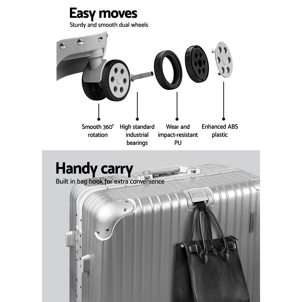 Wanderlite 28" Luggage Trolley Travel Suitcase Set TSA Carry On Lightweight Aluminum Silver-5