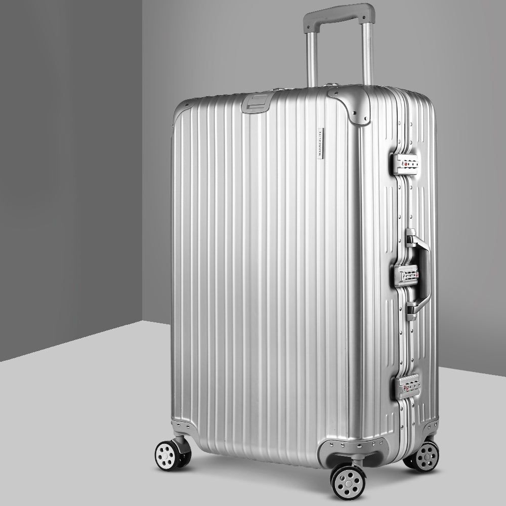 Wanderlite 28" Luggage Trolley Travel Suitcase Set TSA Carry On Lightweight Aluminum Silver-7