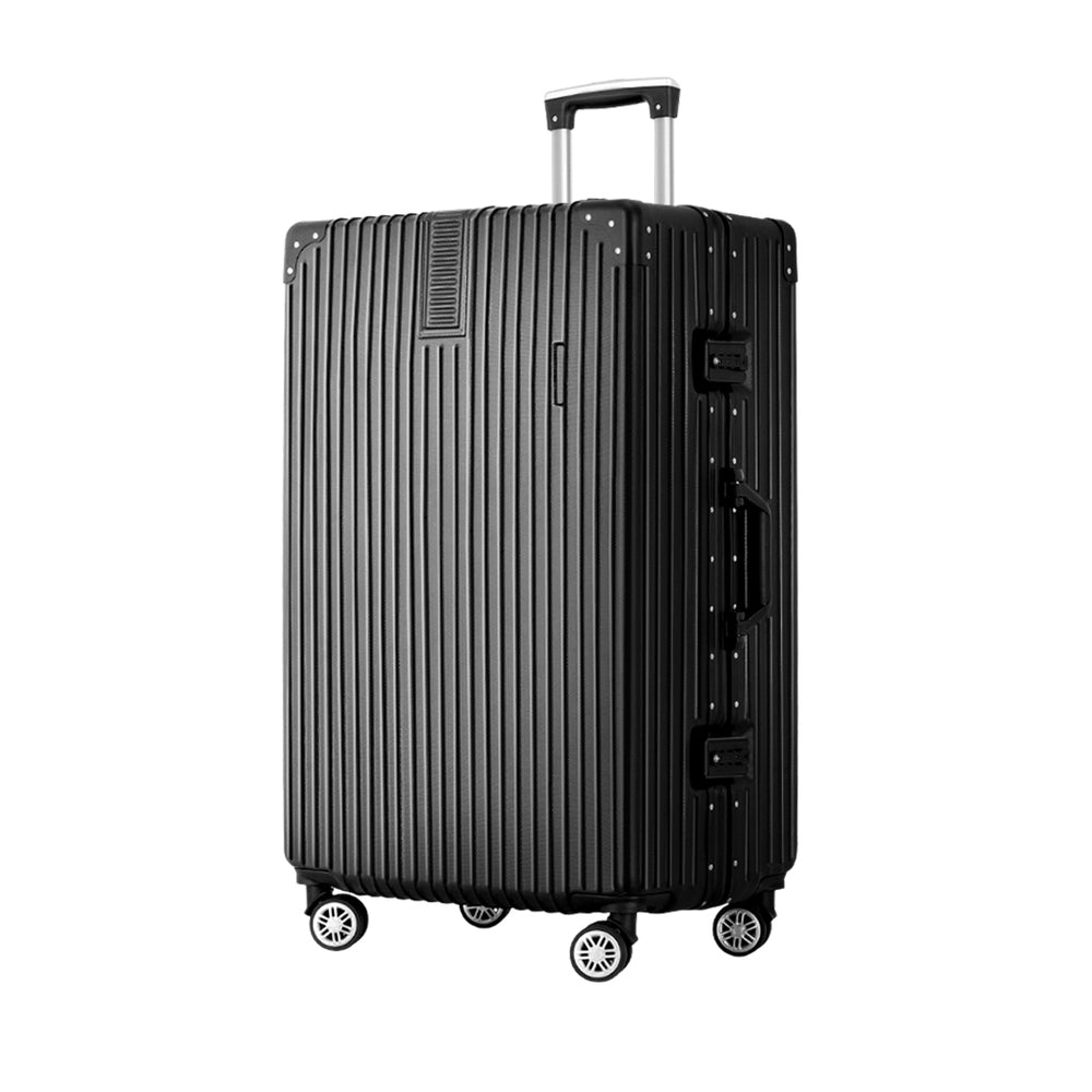 Wanderlite 28" Luggage Trolley Travel Suitcase Set TSA Hard Case Lightweight Aluminum Black-0