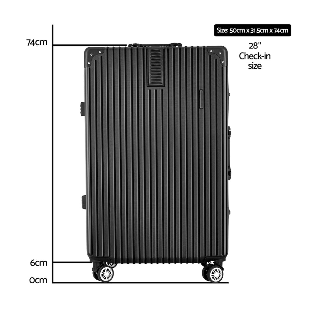 Wanderlite 28" Luggage Trolley Travel Suitcase Set TSA Hard Case Lightweight Aluminum Black-1