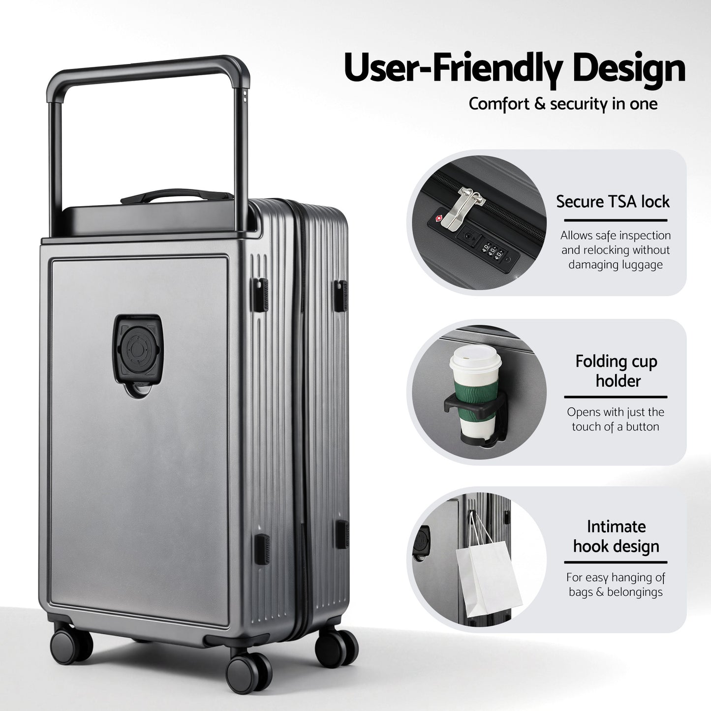 Wanderlite 28" Wide Handle Luggage Suitcase Travel TSA Lock Anthracite Grey