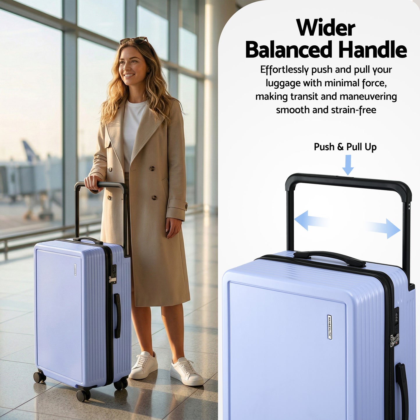 Wanderlite 28" Wide Handle Luggage Suitcase Travel TSA Lock Light Blue