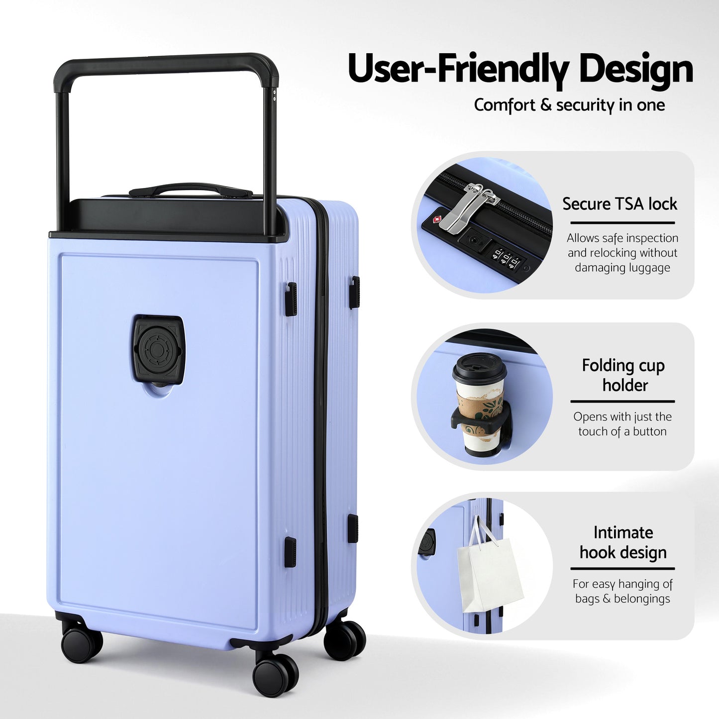 Wanderlite 28" Wide Handle Luggage Suitcase Travel TSA Lock Light Blue