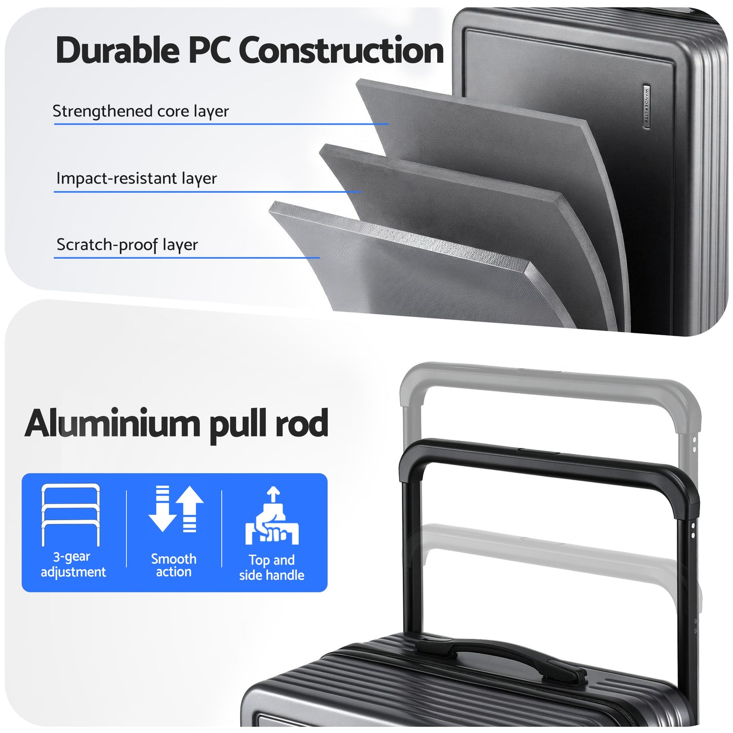 Wanderlite 28" Wide Handle Luggage Suitcase Travel TSA Lock Light Blue