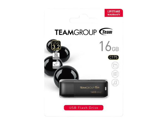 Team Group C175 USB 3.2 G1 Flash Drive 16GB, Read (Max) 75MB/s Black-0