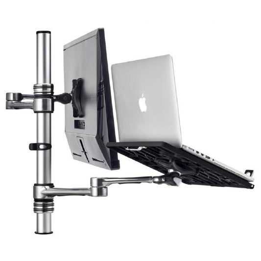 Atdec Notebook-Monitor Combo Mount on Post. Max load: 8kg (Flat), 5.5kg (curved). Up to 32&quot; screens. Up to 18&quot; notebooks (8kg). VESA 100x100. Silver-0