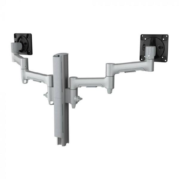 Atdec AWMS-2-4640 Dual Monitor Swing Arms on 400mm Post. Max Load: 12kg (flat), 10kg (curved), C-Clamp Desk Fixing, VESA up to 100x100. Silver.-0