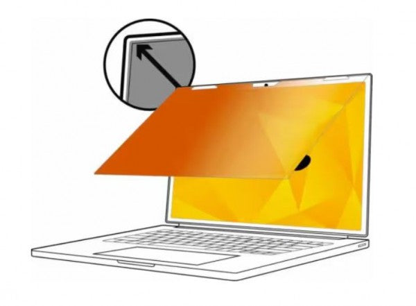 3M Gold Privacy Filter, 15.6&quot;, 16:9, Laptop, Blue Light Reduction, Gold-to-Black, Slide Mounts, Adhesive Strips-0