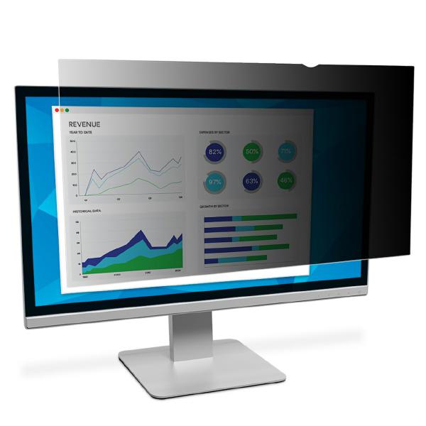 3M Privacy Filter, 20&quot;, 16:9, Monitor, Anti-Glare, Blue Light Reduction, For Raised Bezel, Matte-to-Gloss, Adhesive Strips-0