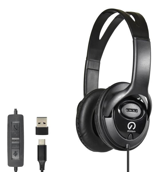 Shintaro USB-C Over-Ear Headset w/ In-Line Mic, Volume Control, USB-C to USB-A Adapter, 40mm Drivers for iPad, Tablets, Chromebooks, Laptops-0