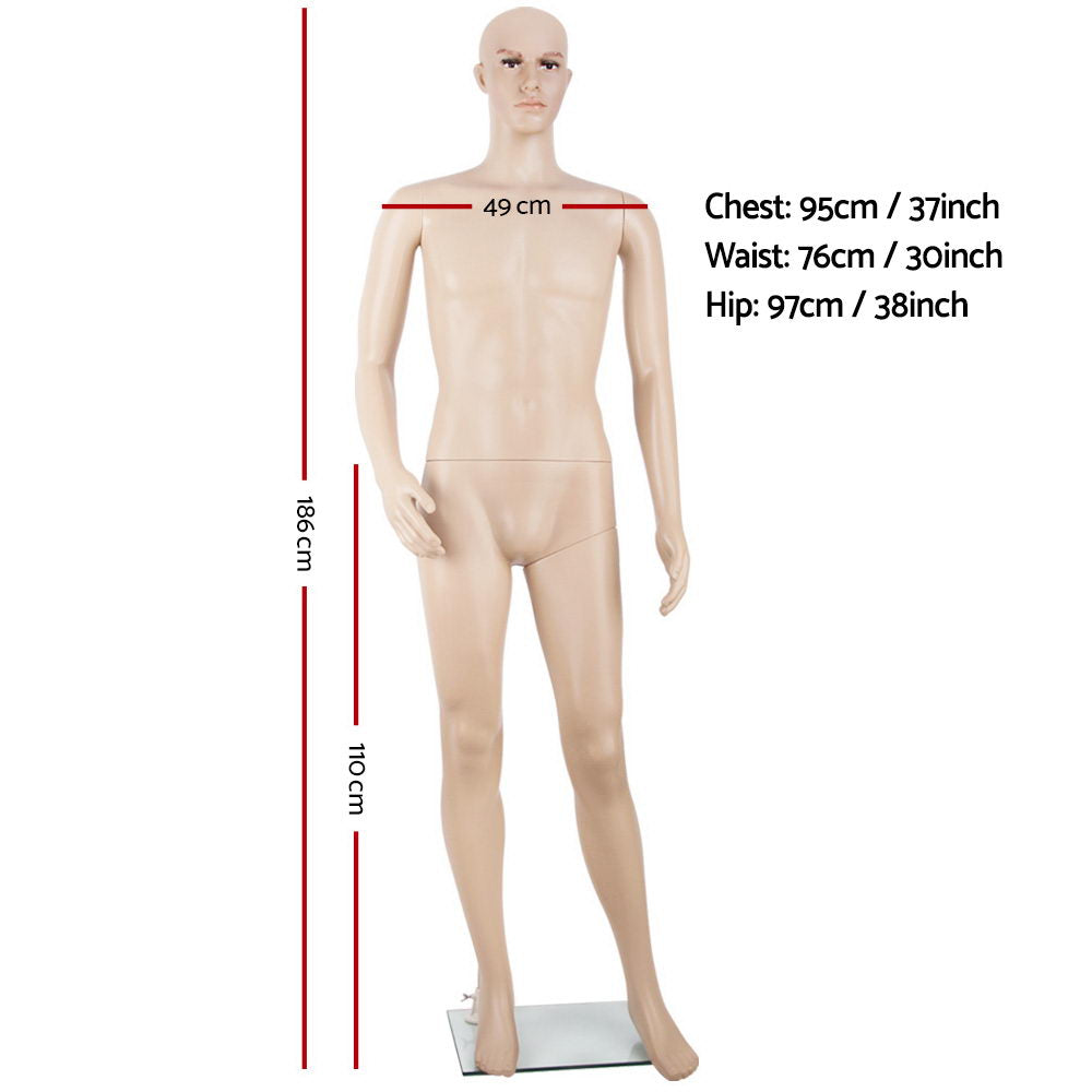 186cm Tall Full Body Male Mannequin - Skin Coloured-1