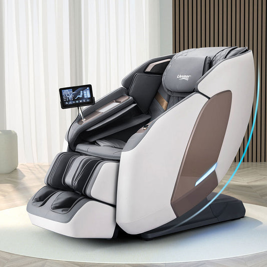 Livemor 4D Massage Chair Electric Recliner Double Core Mechanism Massager Melisa White-0