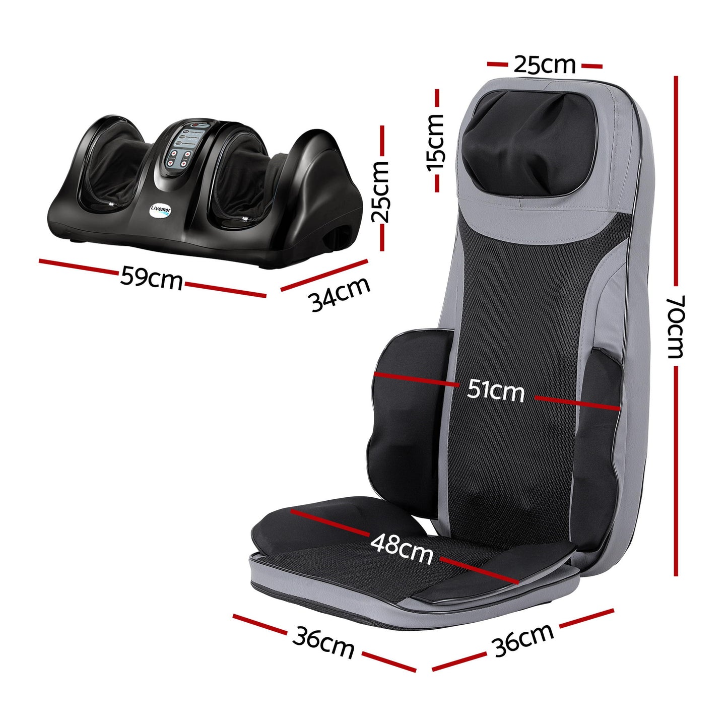 Livemor 8-nodes Full Back Massage Seat Cushion Heating With Foot Massagers-1