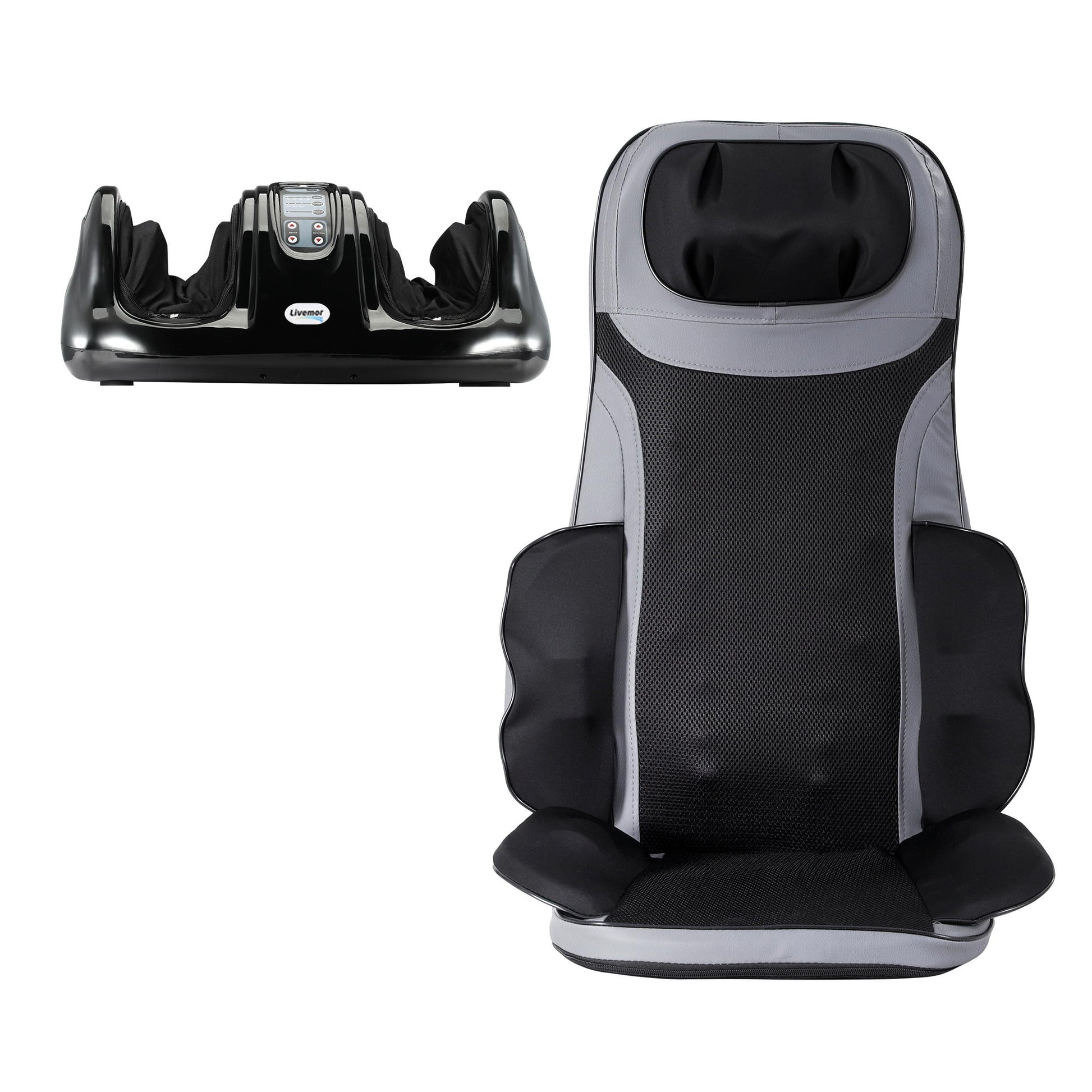 Livemor 8-nodes Full Back Massage Seat Cushion Heating With Foot Massagers-2