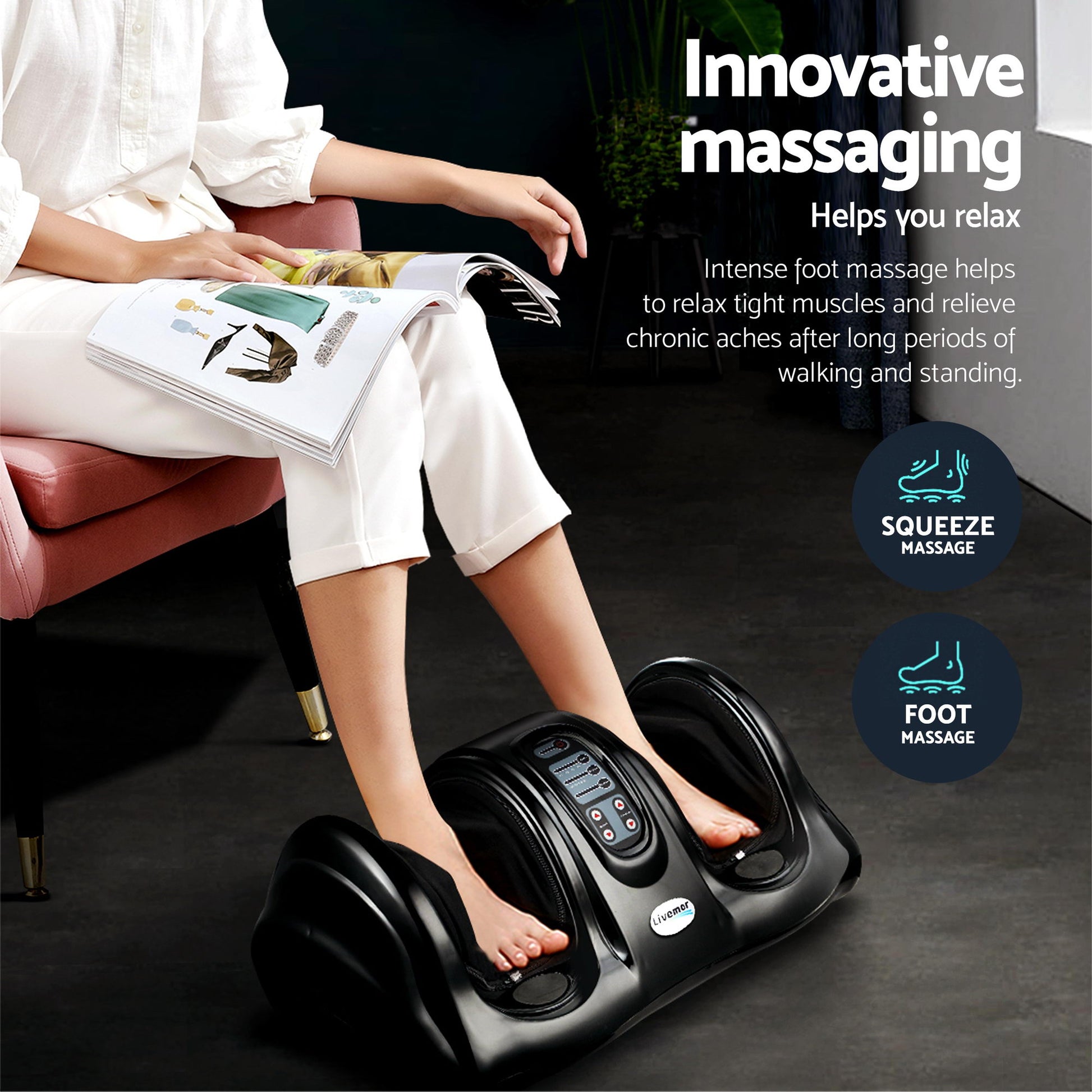 Livemor 8-nodes Full Back Massage Seat Cushion Heating With Foot Massagers-5