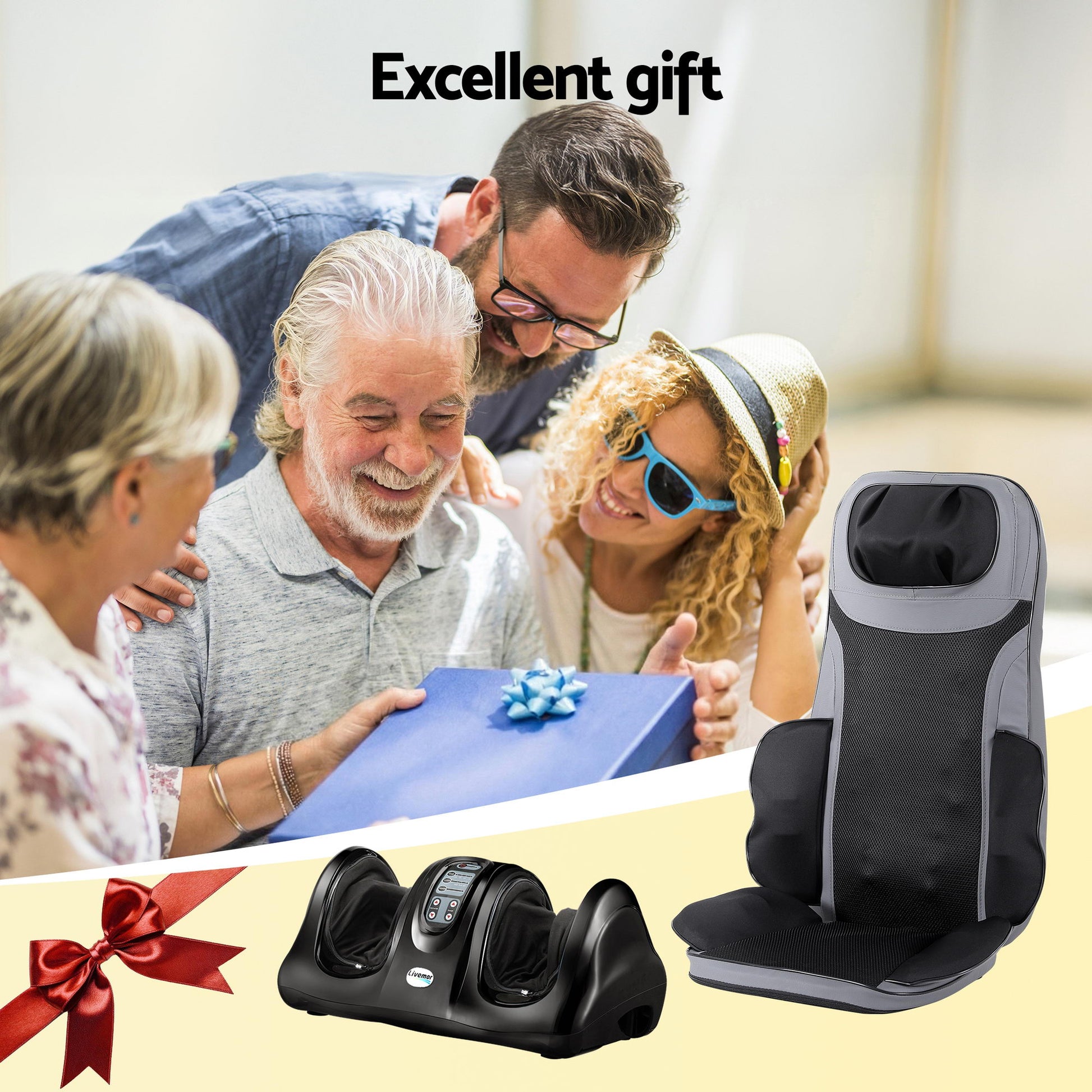 Livemor 8-nodes Full Back Massage Seat Cushion Heating With Foot Massagers-8