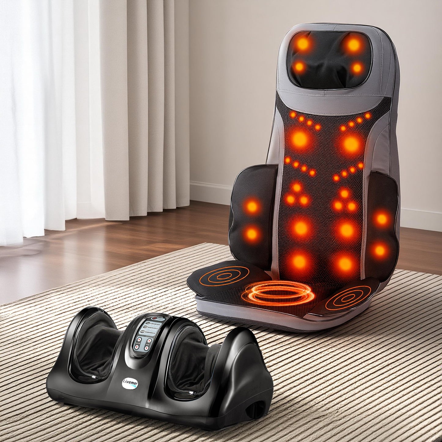 Livemor 8-nodes Full Back Massage Seat Cushion Heating With Foot Massagers-0