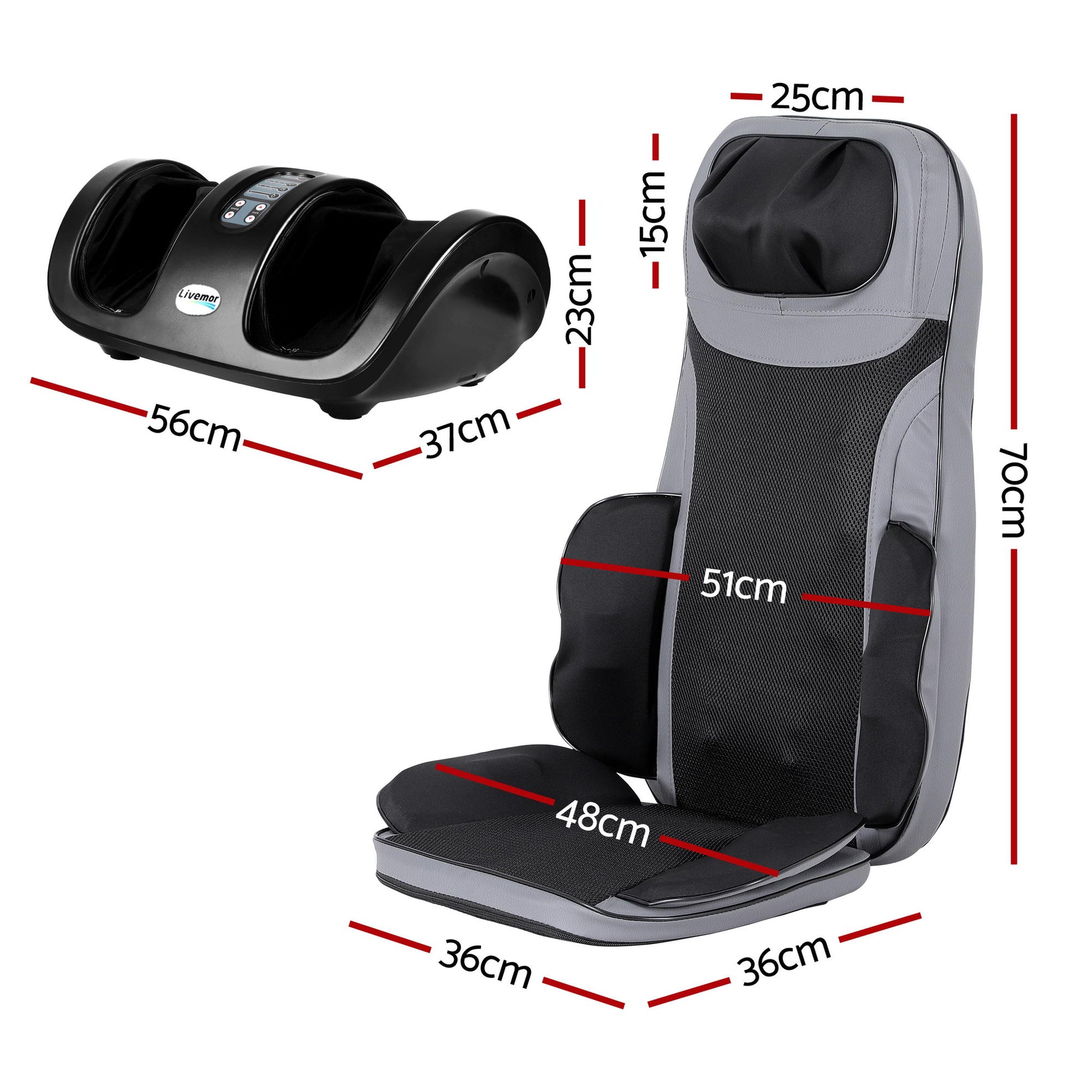 Livemor Full Back Massage Seat Cushion Heating With Kneading Foot Massagers-1