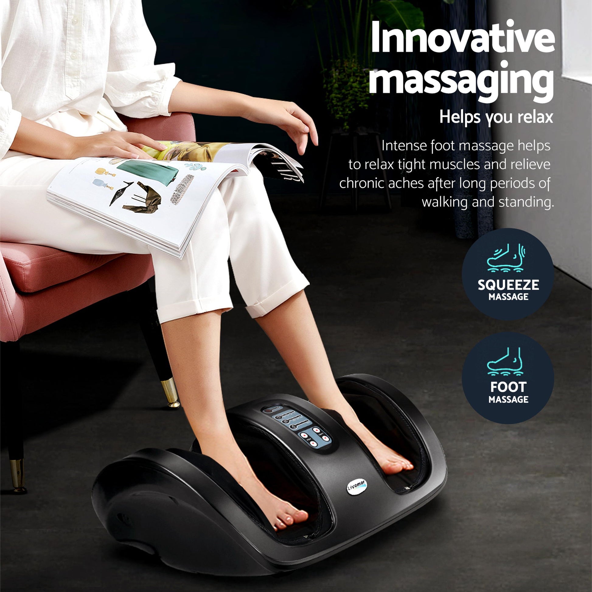 Livemor Full Back Massage Seat Cushion Heating With Kneading Foot Massagers-5