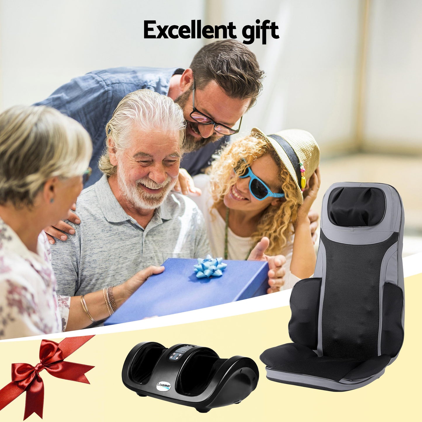 Livemor Full Back Massage Seat Cushion Heating With Kneading Foot Massagers-8