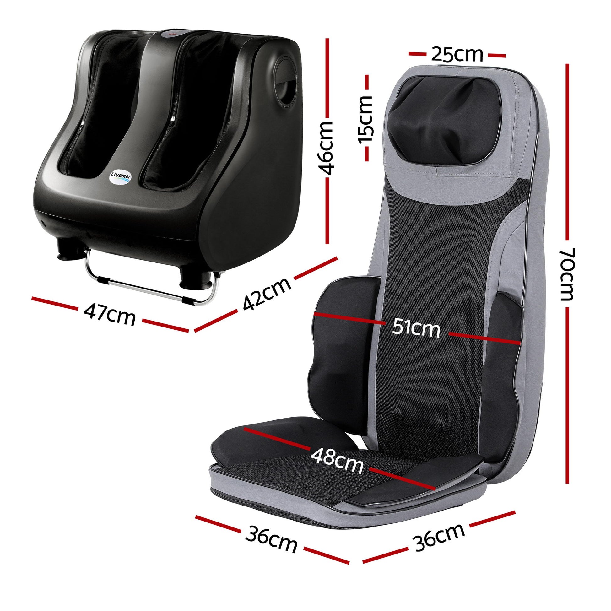 Livemor Full Back Massage Seat Cushion Heating With 360° Foot Massagers-2