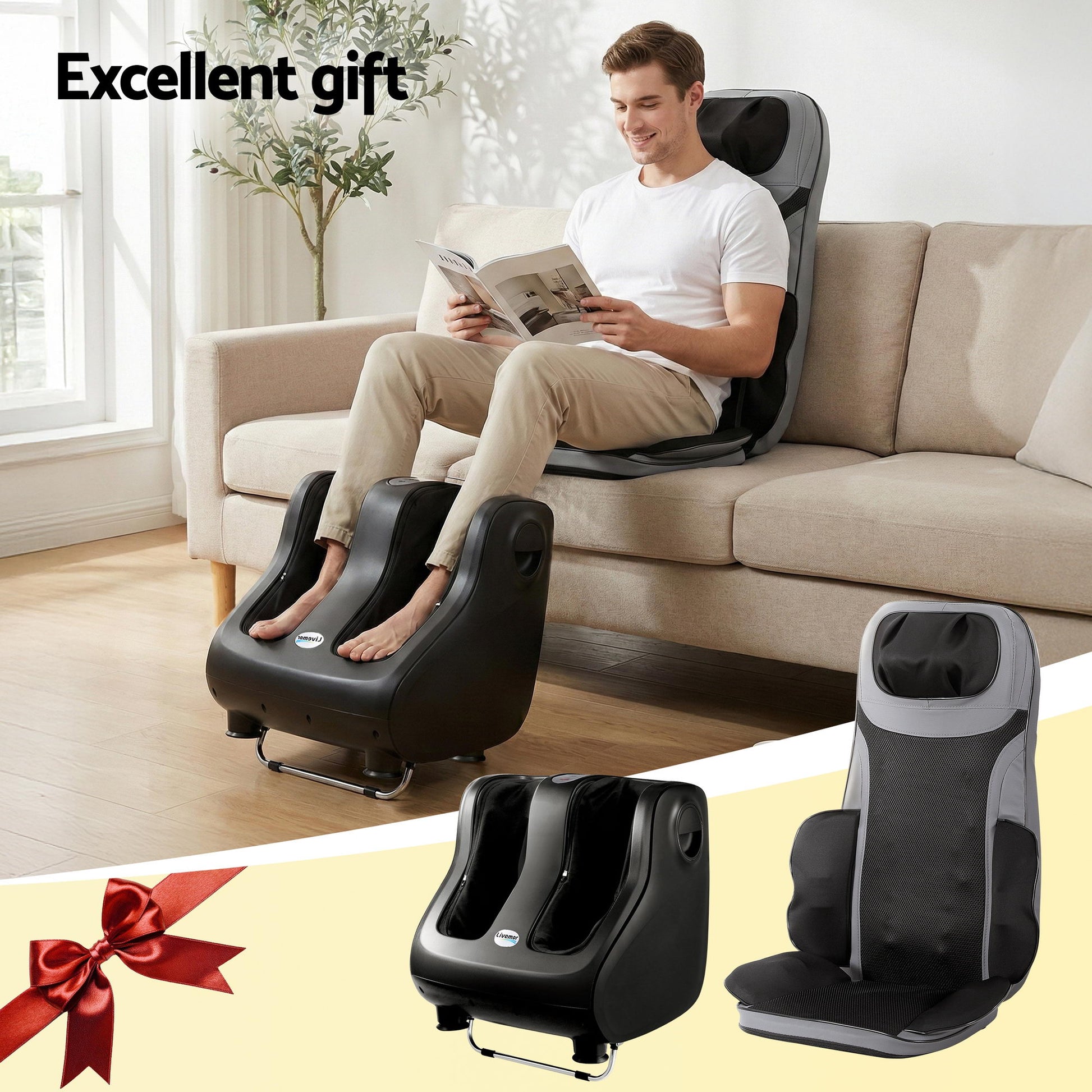 Livemor Full Back Massage Seat Cushion Heating With 360° Foot Massagers-9