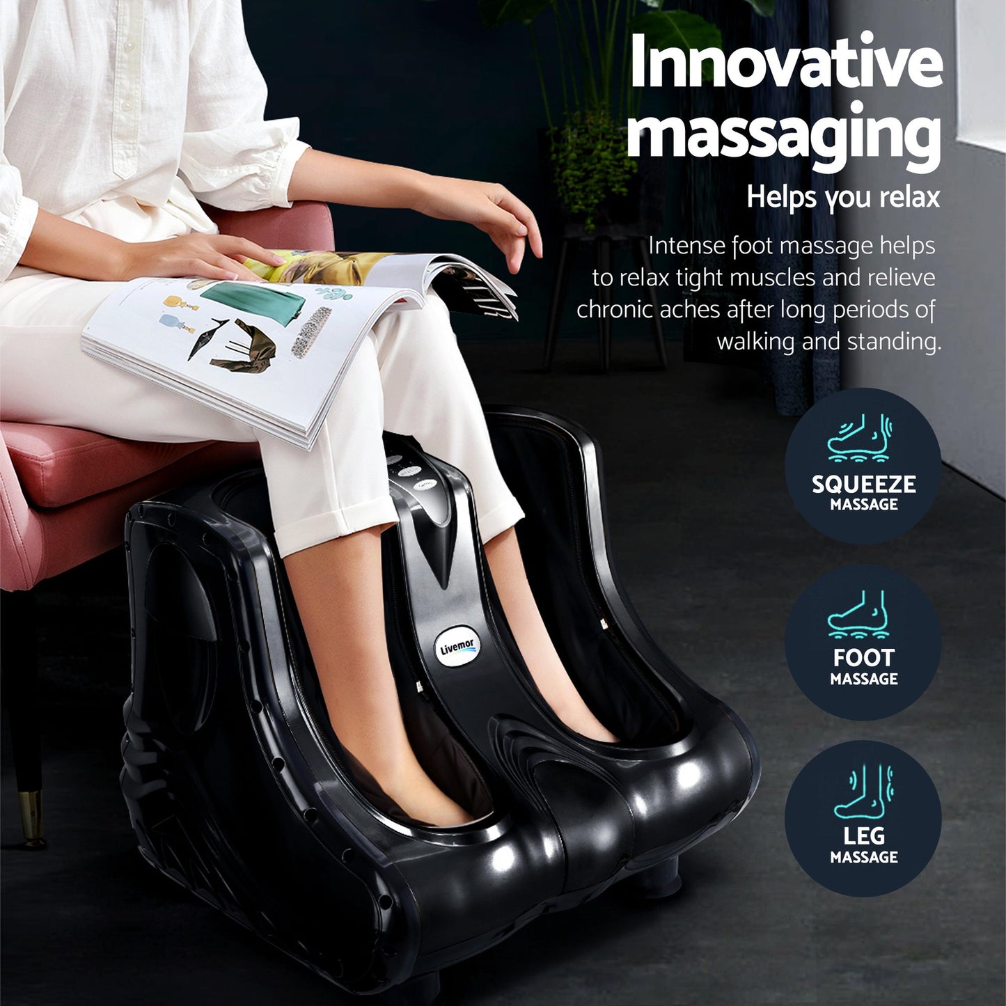 Livemor Massage Cushion Heating Massage Seats With Calf Foot Massager-6