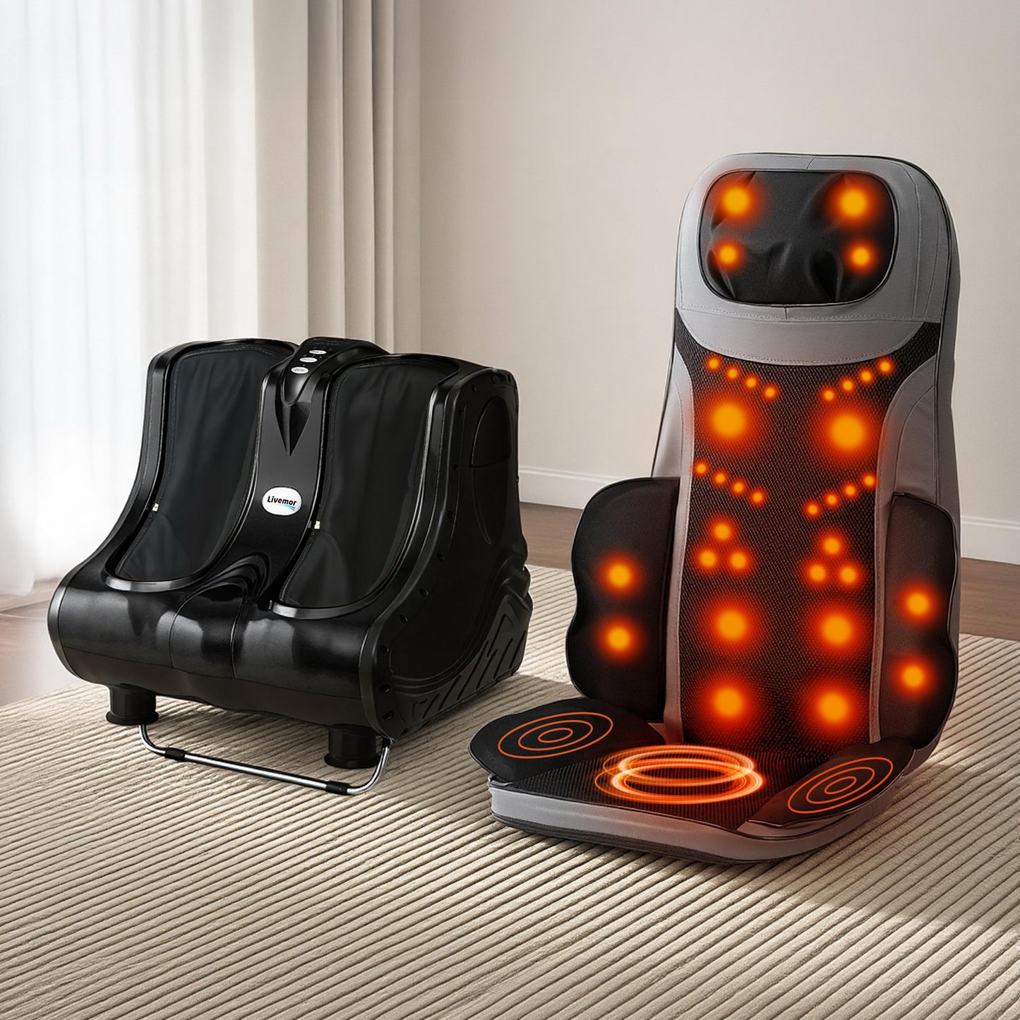 Livemor Massage Cushion Heating Massage Seats With Calf Foot Massager-0
