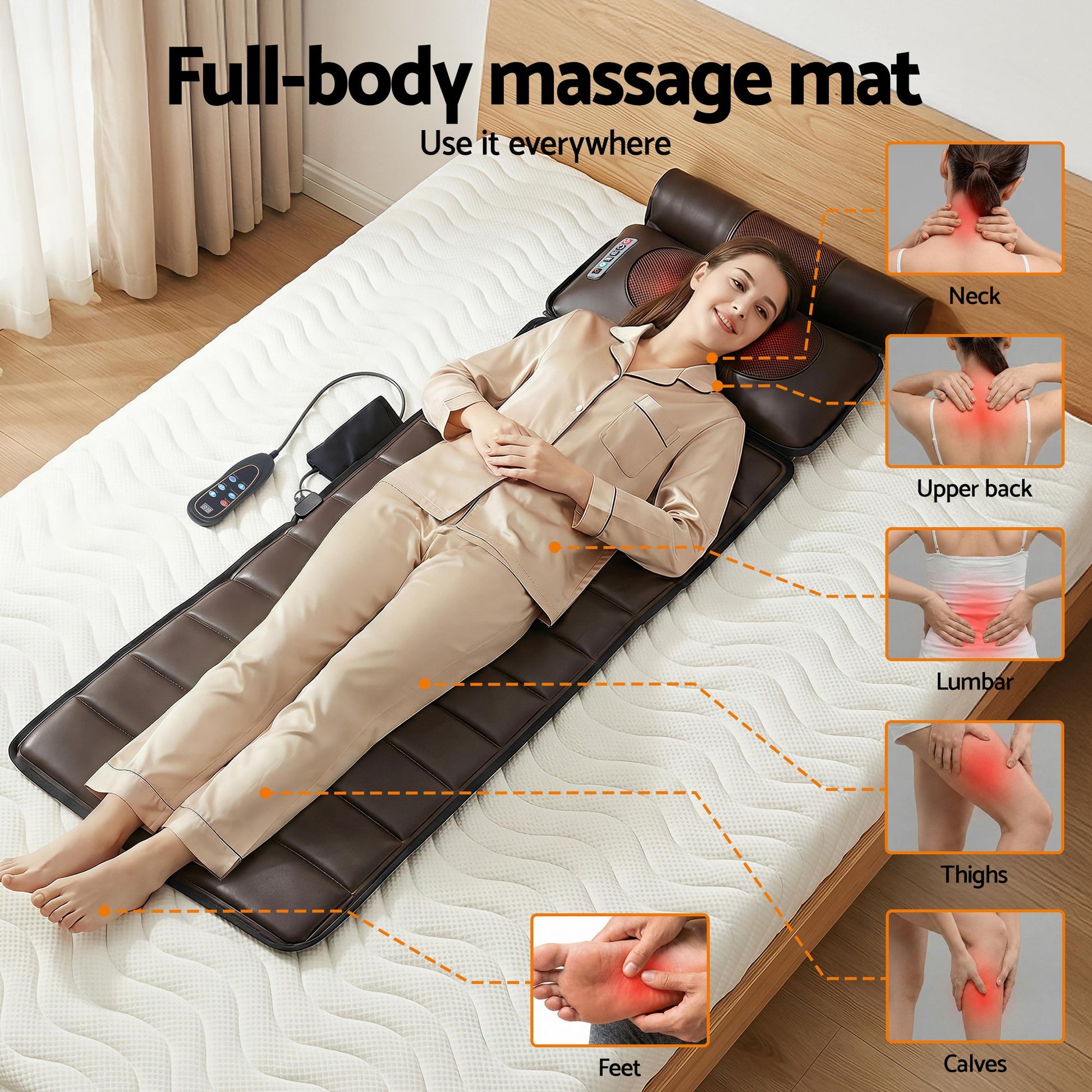 Livemor Massage Mat Kneading Neck Foot Massager Heated Vibration Airbag Mattress-3