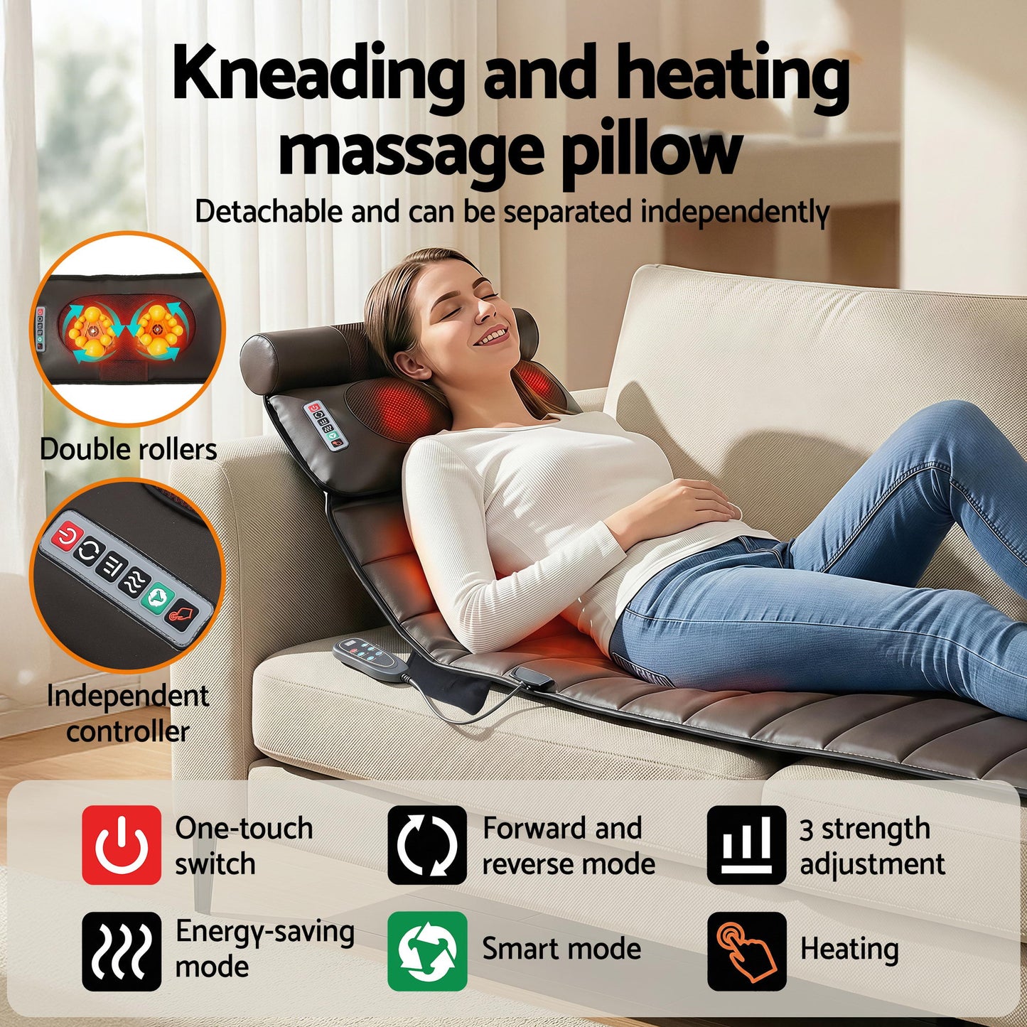 Livemor Massage Mat Kneading Neck Foot Massager Heated Vibration Airbag Mattress-4