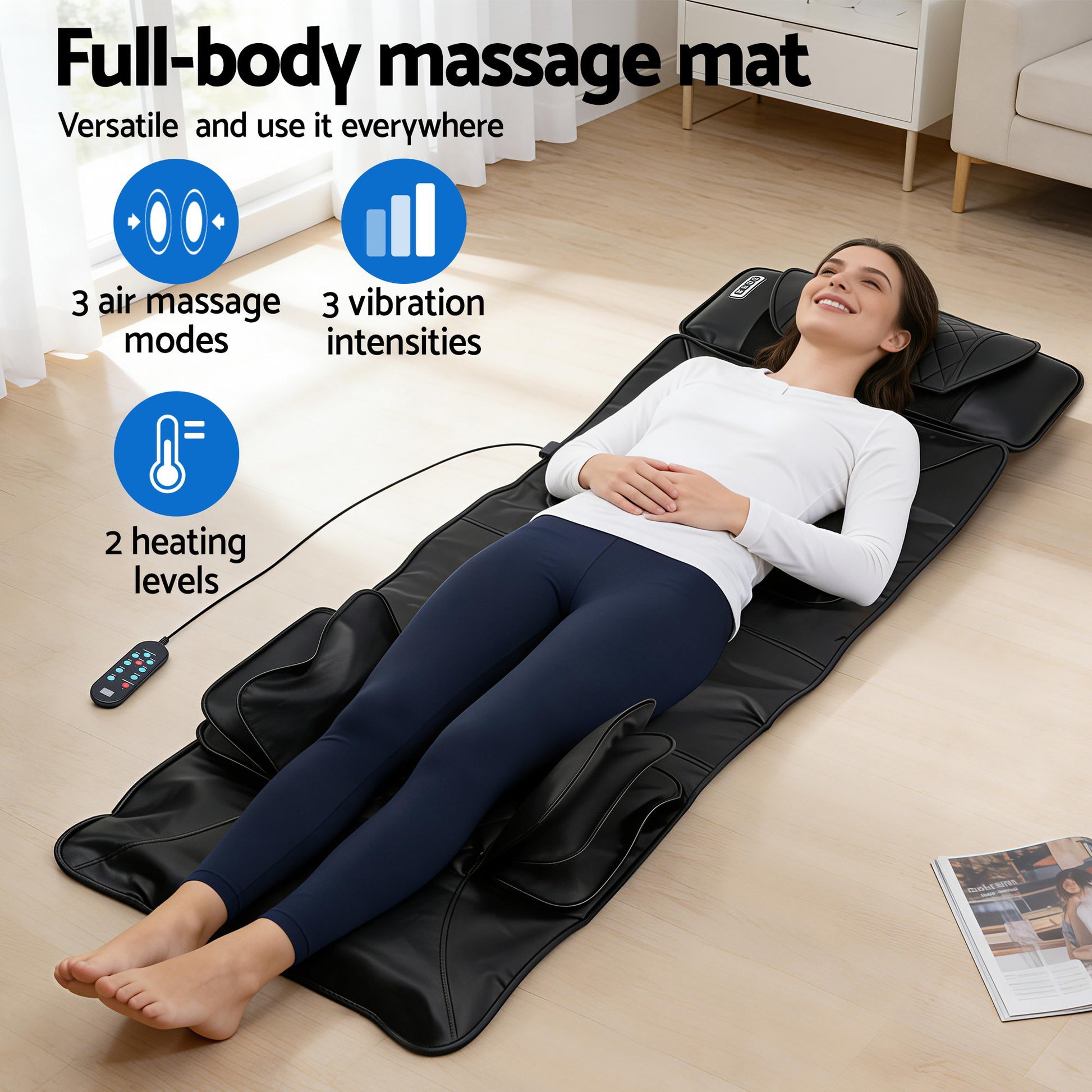 Livemor Massage Mat Heated Kneading Neck Massager Lumbar Airbag Stretch-3