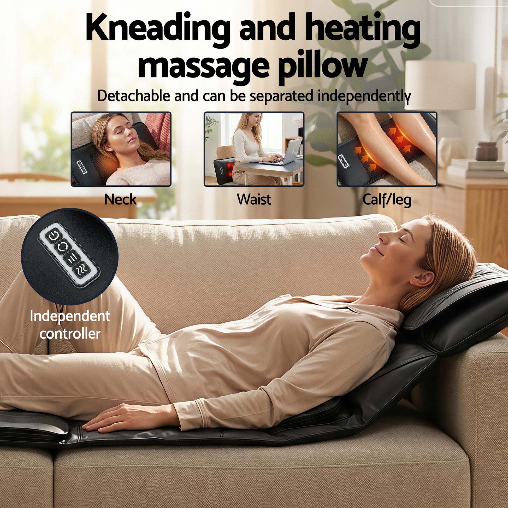 Livemor Massage Mat Heated Kneading Neck Massager Lumbar Airbag Stretch-4