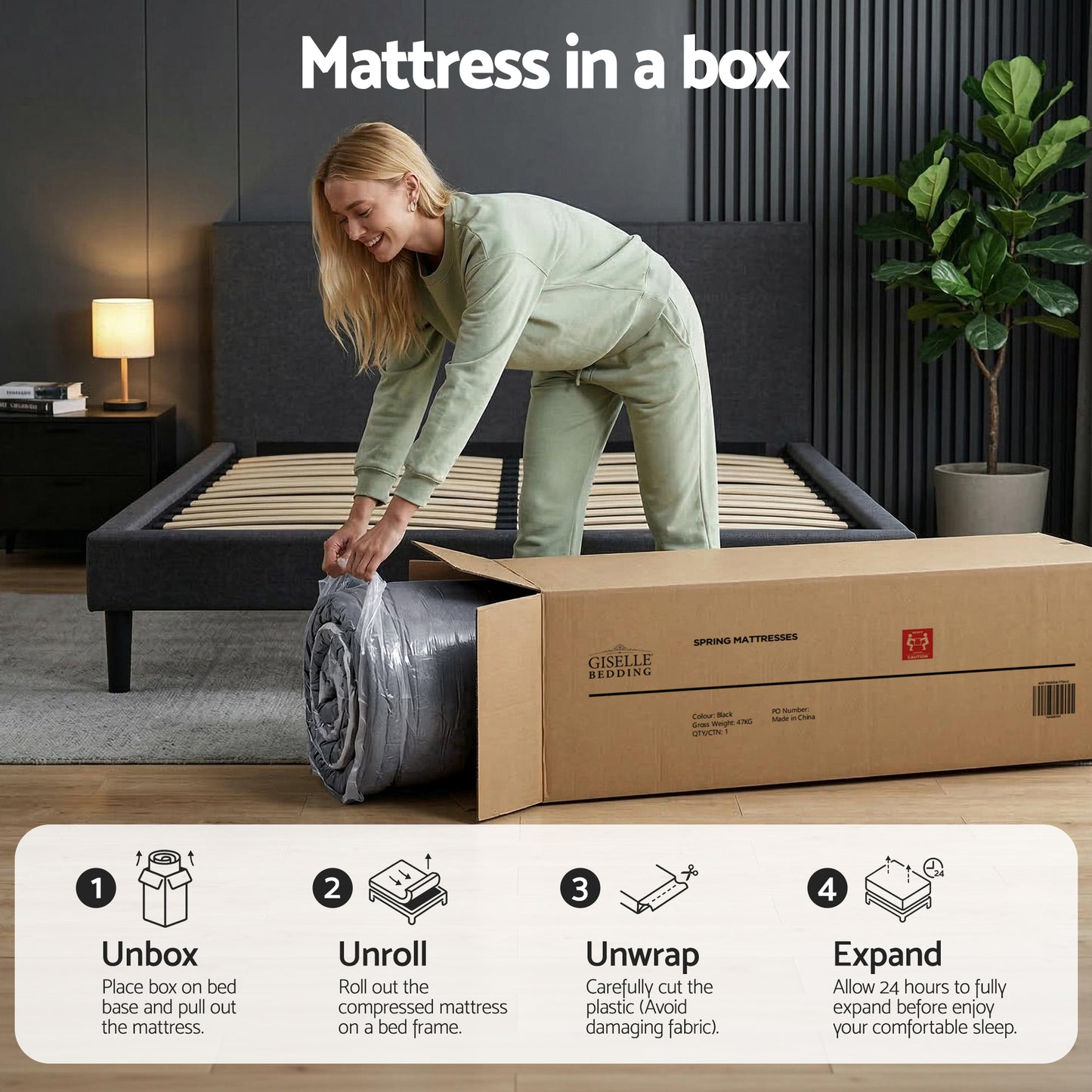 Giselle Bedding 34cm Queen Mattress Hybrid, Pocket Spring Bed Mattress