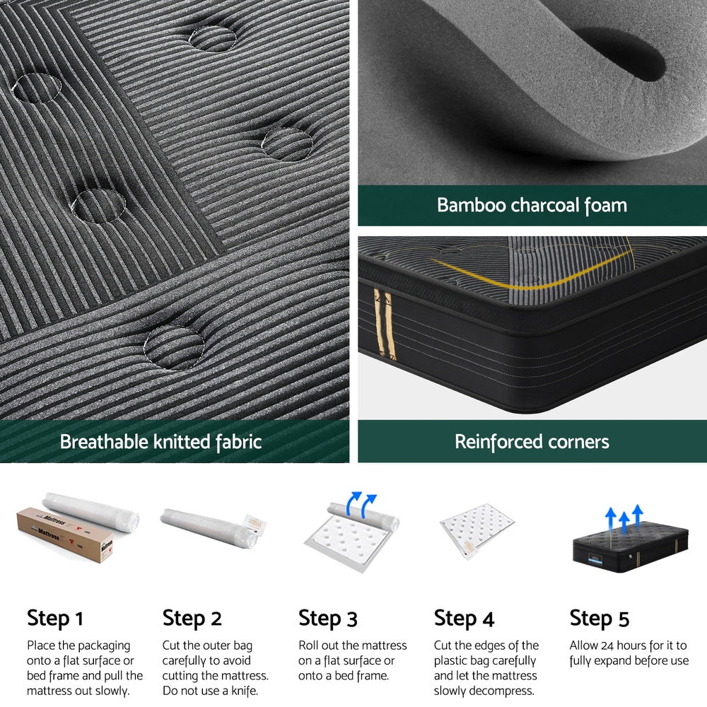 35cm Giselle Mattress King Single Bed Bamboo Pocket Firm Foam-5