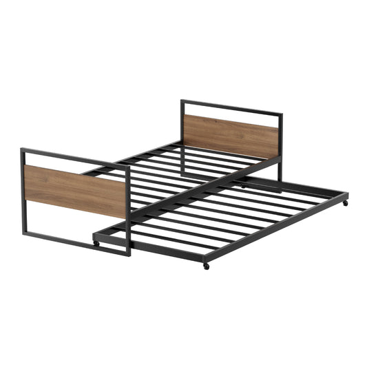 Artiss Bed Frame 2x Single Size Metal Trundle Daybed DEAN-0