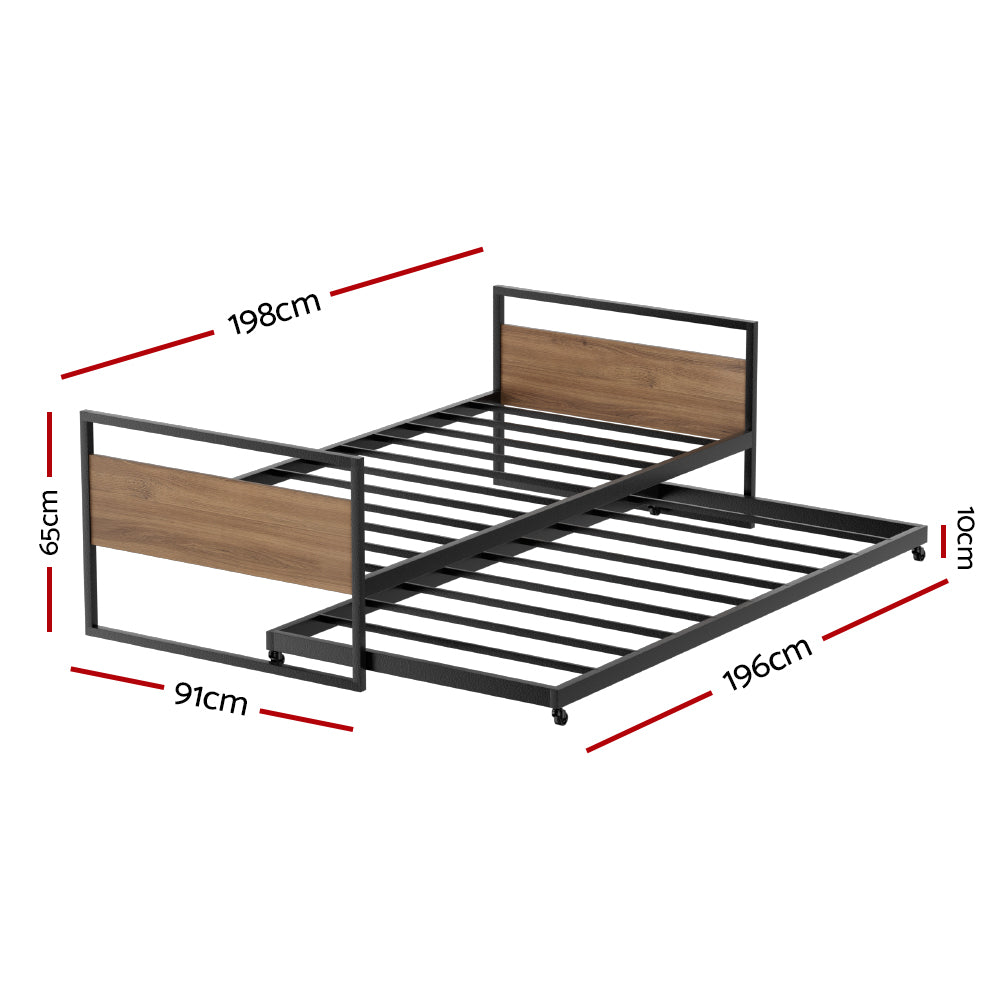 Artiss Bed Frame 2x Single Size Metal Trundle Daybed DEAN-1