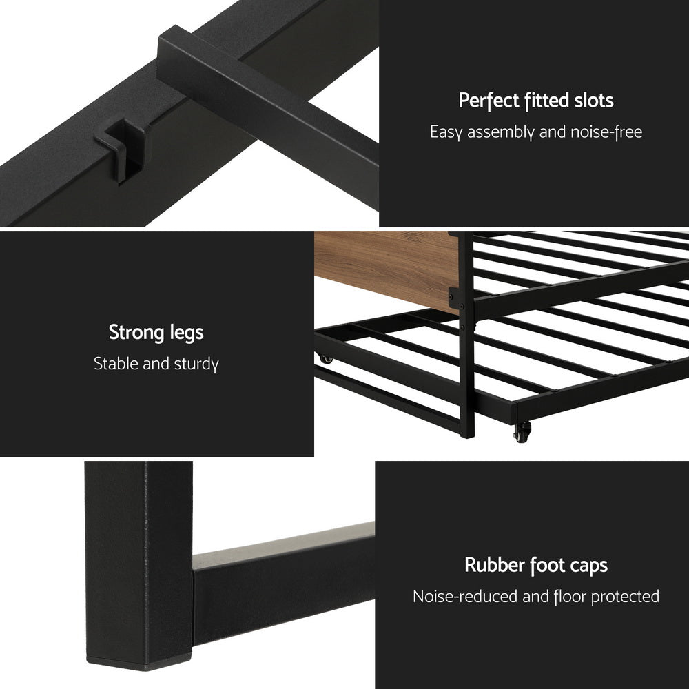 Artiss Bed Frame 2x Single Size Metal Trundle Daybed DEAN-5