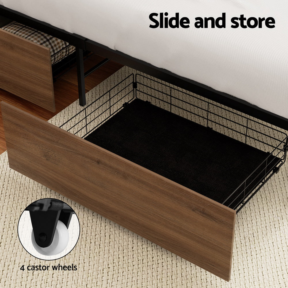 Artiss 2x Bed Frame Storage Drawers Trundle Black-4